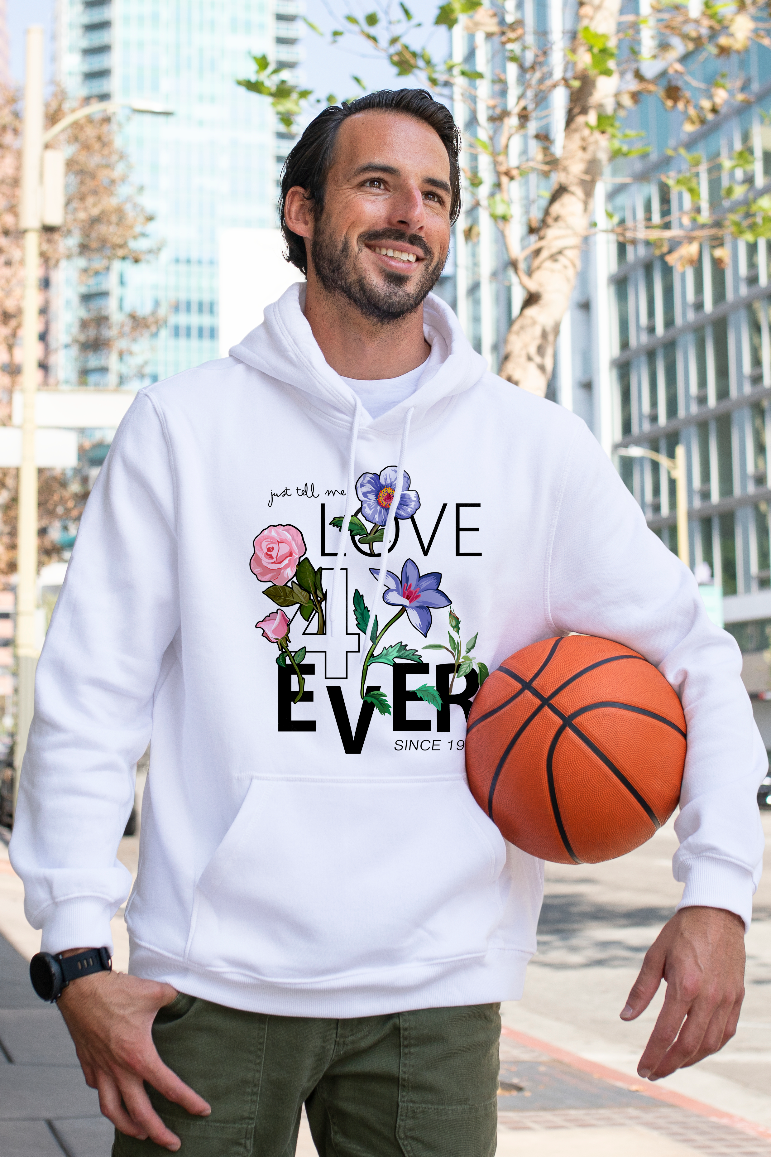 “Love 4Ever” Premium White Hoodie – Floral Aesthetic Streetwear