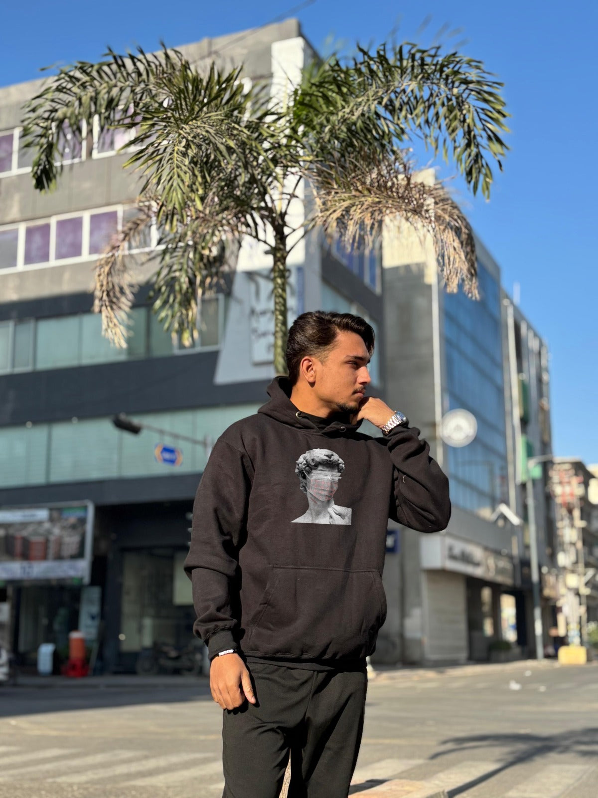 Glitch Bust Aesthetic Hoodie: Digital Renaissance